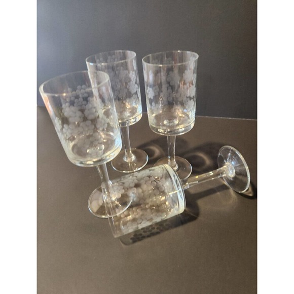 4 MCM Vtg Etched Flowers Floral Sherry Cordial Wine Glasses 7" Aperitif - Picture 2 of 11